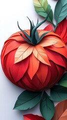 Obraz premium Detailed tomato paper art with vibrant red hues and textured layers.