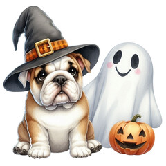 Cute Dog Halloween clipart watercolor 