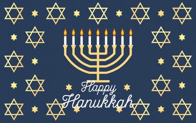 Elegant Hanukkah Design with Menorah, Golden Stars, and Warm Blue Background