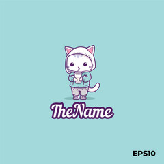 Cat drinks logo, vector, mascot, character, cartoon, illustration, eps10