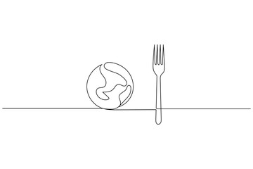 Knife and fork continuous one line drawing and isolated world food day outline vector icon