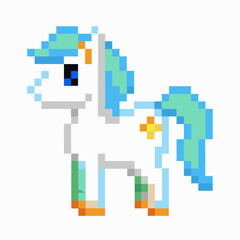 Obraz premium Pixel Art Unicorn with Blue Mane and Pastel Colors