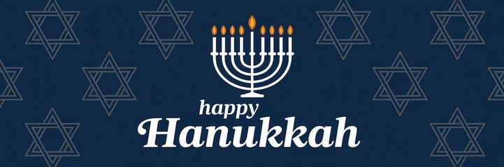 Elegant Hanukkah Design with Menorah, Golden Stars, and Warm Blue Background