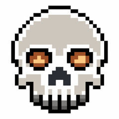 Fototapeta premium Pixel Art Skull with Orange Eyes for Retro Game Design and Halloween Themes