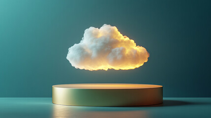 glowing white cloud icon symbolizes online data and digital storage, representing modern technology and cloud computing with a clean, futuristic aesthetic