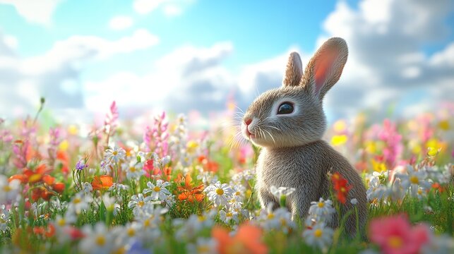 easter background - a bunny surrounded from easer eggs in watercolor painting design