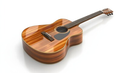 Fototapeta premium 130. A realistic 3D render of a premium acoustic guitar with detailed wood grain, isolated on a pristine white background