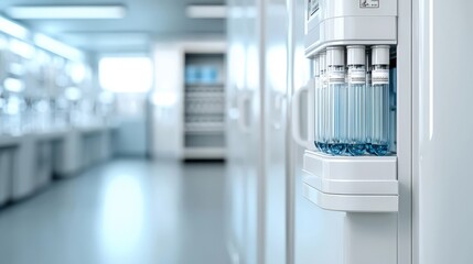 Laboratory setup showing proper storage of biological samples in a biosafety-compliant freezer