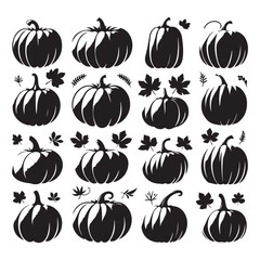 Set of pumpkin silhouettes isolated on a white background, Vector illustration.