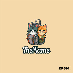 Cute cats on the bag logo, vector, mascot, character, cartoon, illustration, eps10