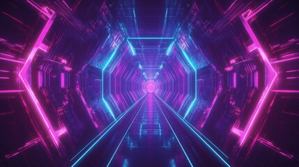 A modern sci-fi environment is brought to life by a vibrant corridor with neon lighting and deep perspective.