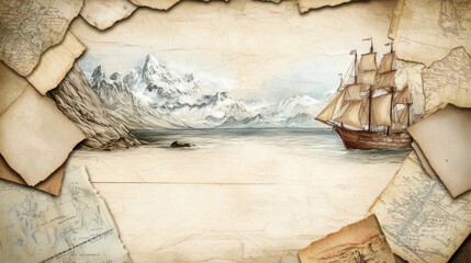 A painting of a ship sailing through the ocean on paper, AI