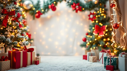 Christmas backdrop with festive decorations and twinkling fairy lights to brighten up the scene