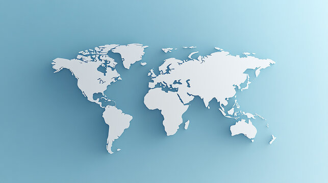 3D world map rendered on a soft blue gradient background. The sleek design highlights global connectivity and simplicity, perfect for modern and clean visuals