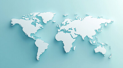 3D world map rendered on a soft blue gradient background. The sleek design highlights global connectivity and simplicity, perfect for modern and clean visuals