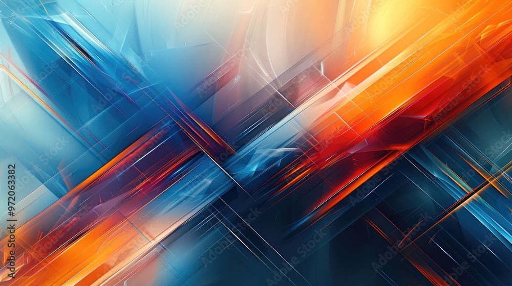 Poster Depict an abstract background with intersecting blue and orange lines. Generative AI.