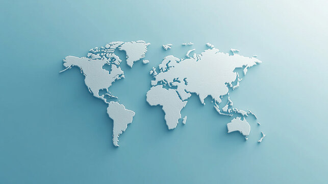 3D world map rendered on a soft blue gradient background. The sleek design highlights global connectivity and simplicity, perfect for modern and clean visuals
