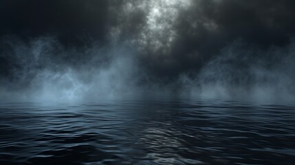Nighttime black water atmosphere with ground smoke haze and magical eerie fog texture separated transparency effect