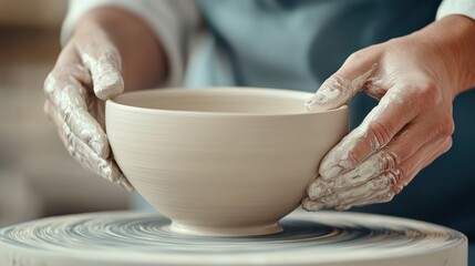 A person is making a bowl on the pottery wheel, AI