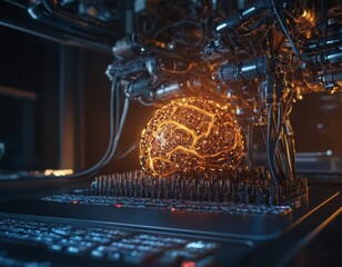 A computer monitor shows a brain with wires coming out of it