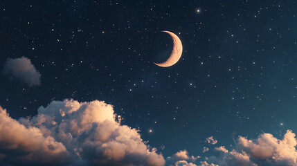 serene night sky with a bright full moon glowing above thick clouds, casting a peaceful light over the landscape. The calm atmosphere evokes feelings of tranquility, mystery, and celestial wonder