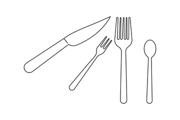 Knife and fork continuous one line drawing and isolated world food day outline vector icon