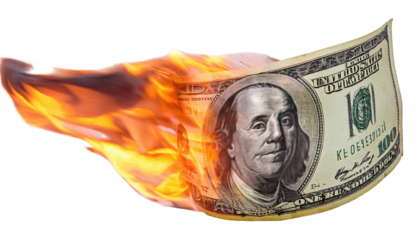 Dollar burning isolated on white background 