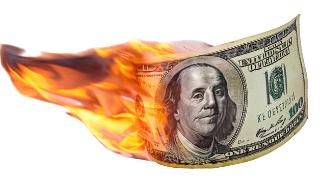Dollar burning isolated on white background 
