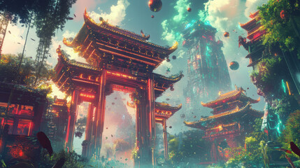 Obraz premium Futuristic Pagoda Gate.