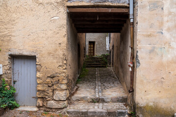 old alleyways on historic villages of Drome region in France