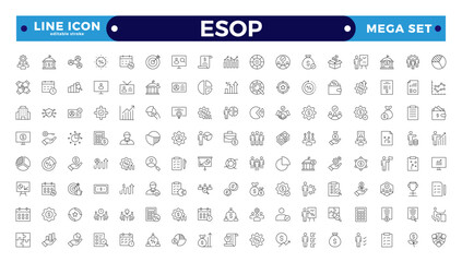 Employee stock ownership plan Outline icon collection. ESOP, benefits, company, shares, benefits, management, win-win, scheme, and ownership icon set. UI Editable stroke outline icon.
