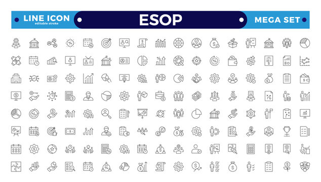 Employee stock ownership plan Outline icon collection. ESOP, benefits, company, shares, benefits, management, win-win, scheme, and ownership icon set. UI Editable stroke outline icon.
