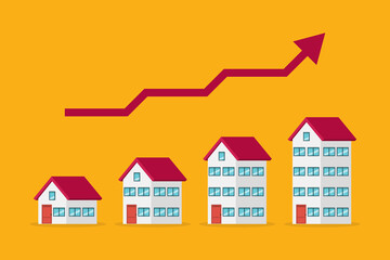 Housing prices rise up. The concept of growth in demand for real estate. Increase in the value of property