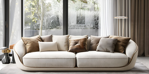 Modern Curved Sofa in Neutral Tones