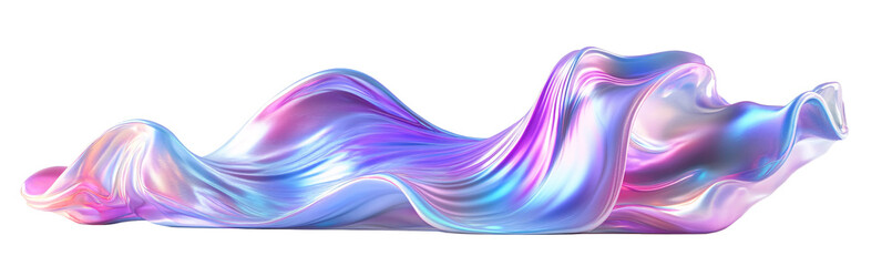 3D rendered abstract neon waves with a fluid dynamic and glowing edges created with AI, Multicolored Flowing Iridescent Wave Shape in transparent background, 