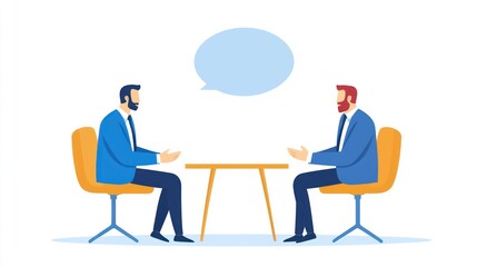 Two managers exchanging ideas, calm business negotiation, flat design illustration