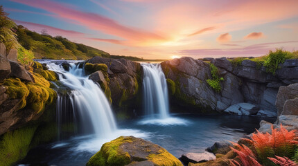 The nature beautiful waterfall in the mountains.