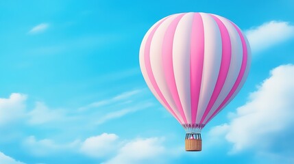 Obraz premium A pink and white hot air balloon flying in the sky, AI