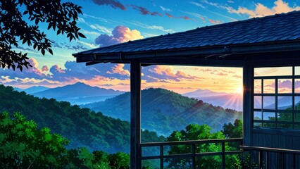 Fototapeta premium anime landscape, anime boy magna, lofi art