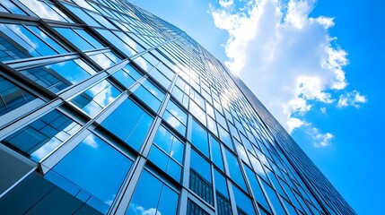 Obraz premium A Modern Glass Skyscraper Against a Blue Sky with Clouds
