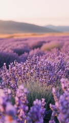 Obraz premium A lavender field set against a soft background, highlighting its natural beauty in a clean, minimalist composition.