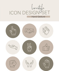 Linestyle Icon Design Set Hand Gesture