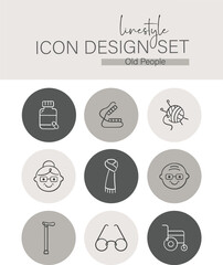 Linestyle Icon Design Set Old People