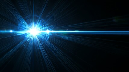 Lens flare, blue glow light effect on black. image of rays light effects, overlays or flare for design. screen blending mode. Set of abstract sun burst, flare, glare over black background.