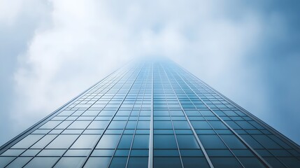 Fototapeta premium Glass Facade of a Modern Skyscraper Reaching for the Cloudy Sky