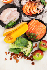 Anti-aging food - healthy fruits, vegetables, nuts..