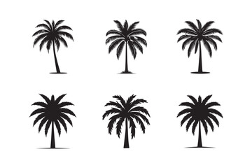 Minimalist Black Palm Tree Set. Isolated Vector Design on White