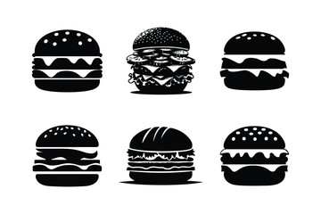 Burger silhouette icon set illustration. burger sign and symbol white background.