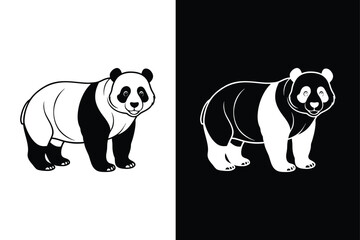 Stylized Panda Icon. Isolated Black Vector Design on White Background