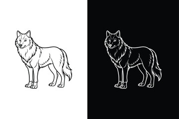 Bold Wolf line Icon. Striking Vector Illustration on Black and White Background